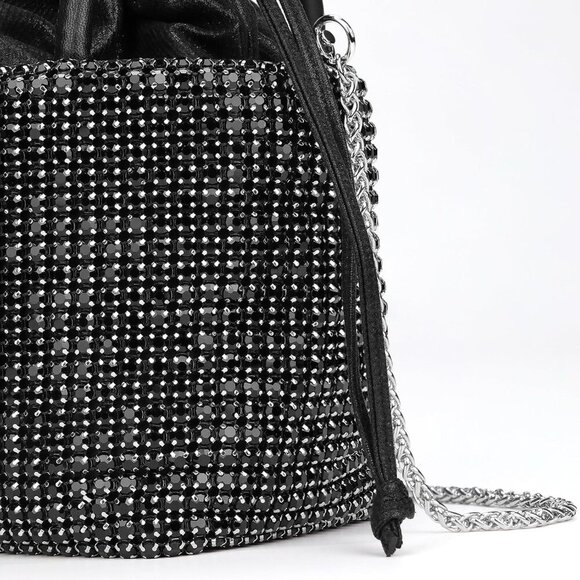 Small Rhinestone Evening Clutch Satin Bag with Chain for Party Prom Wedding - Picture 6 of 9